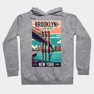 A Vintage Travel Art of the Brooklyn Bridge in New York - US Hoodie